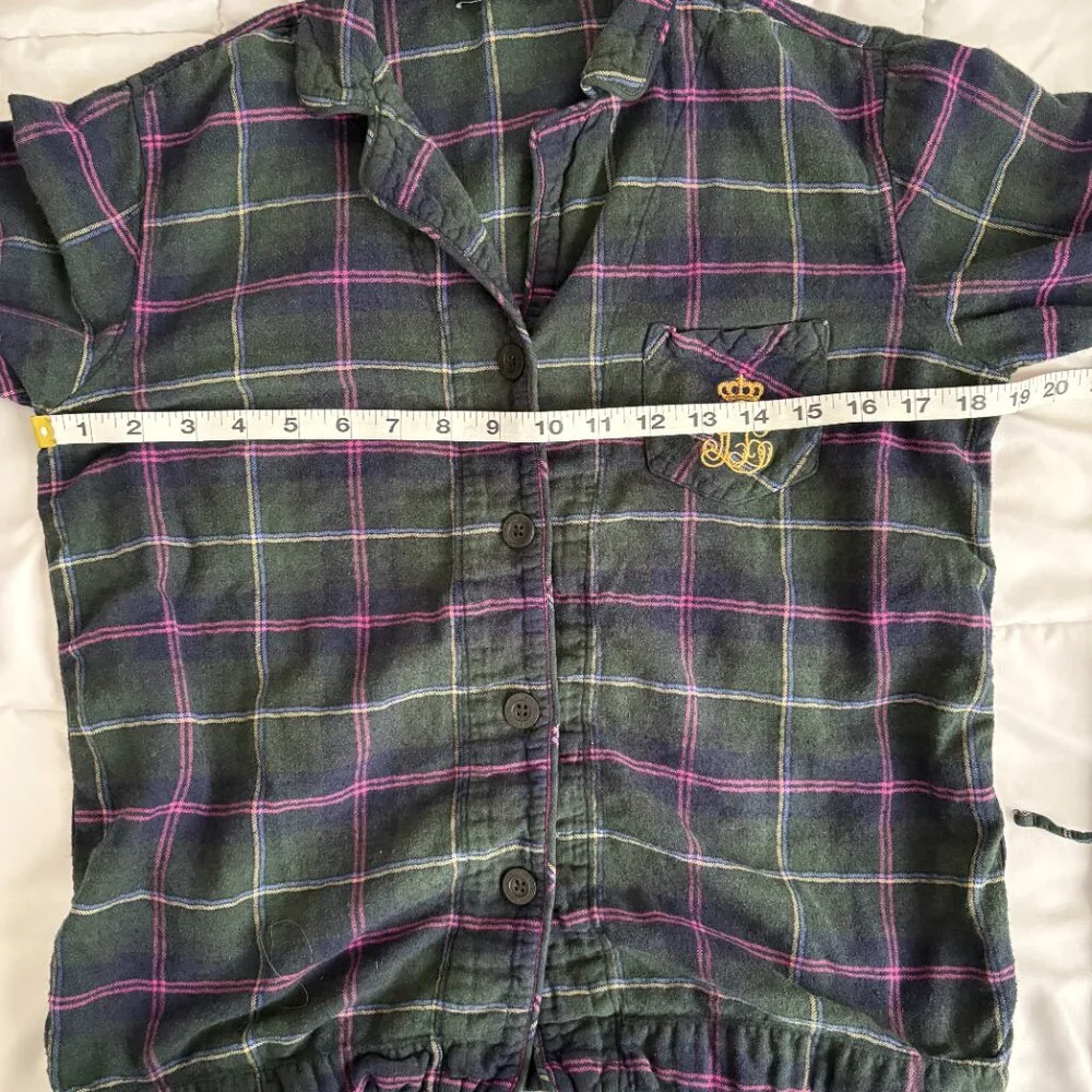 Lauren Ralph Lauren  Green Plaid Flannel Pajamas 2-Piece Set Preppy Cabincore M